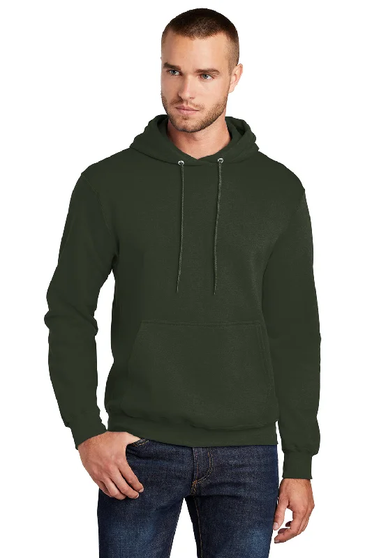 Port & Company Mens Core Pill Resistant Fleece Hooded Sweatshirt Hoodie w/ Pouch Pocket - Olive Green