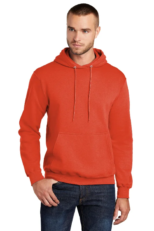 Port & Company Mens Core Pill Resistant Fleece Hooded Sweatshirt Hoodie w/ Pouch Pocket - Orange