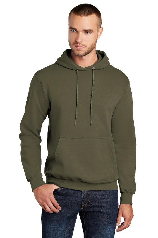 Port & Company Mens Core Pill Resistant Fleece Hooded Sweatshirt Hoodie w/ Pouch Pocket - Olive Drab Green