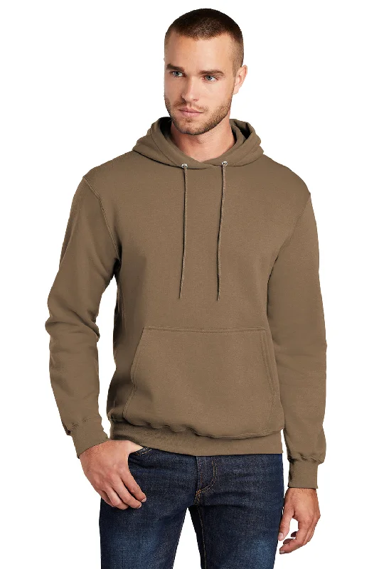 Port & Company Mens Core Pill Resistant Fleece Hooded Sweatshirt Hoodie w/ Pouch Pocket - Woodland Brown