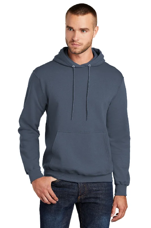 Port & Company Mens Core Pill Resistant Fleece Hooded Sweatshirt Hoodie w/ Pouch Pocket - Steel Blue