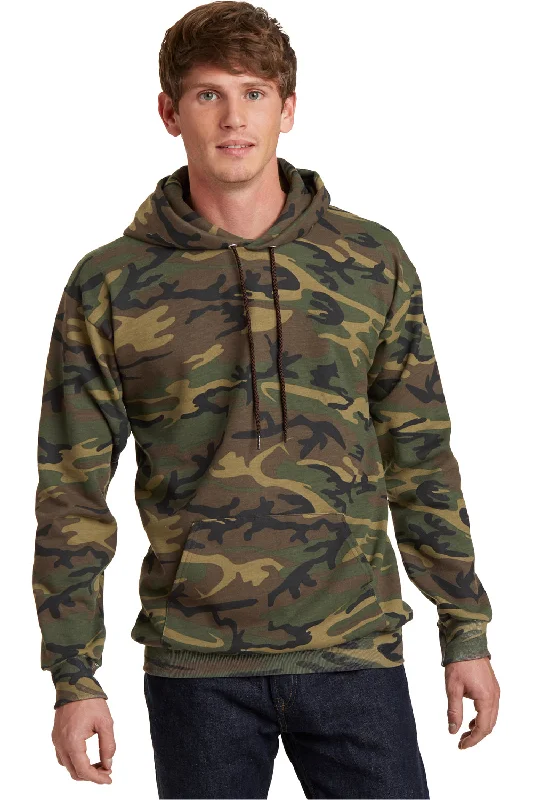 Port & Company Mens Core Pill Resistant Fleece Hooded Sweatshirt Hoodie w/ Pouch Pocket - Military Camo