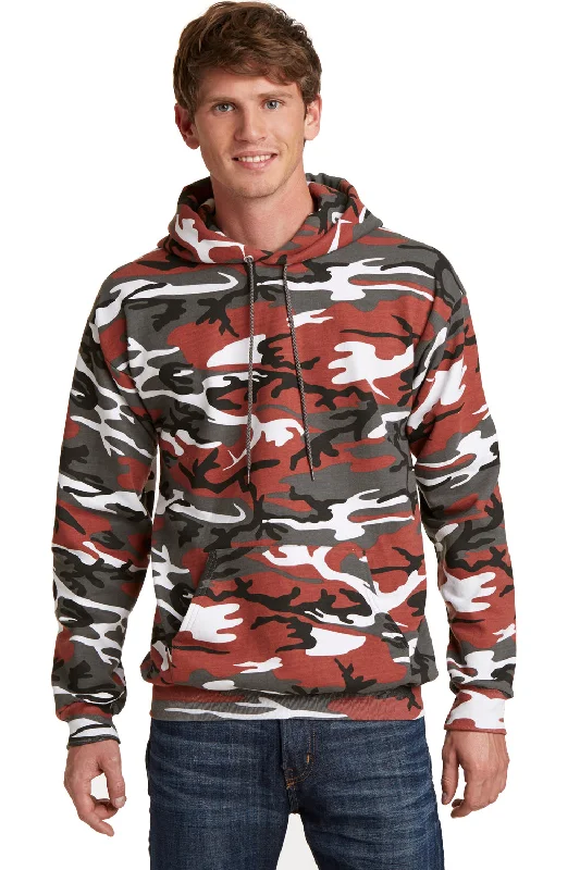 Port & Company Mens Core Pill Resistant Fleece Hooded Sweatshirt Hoodie w/ Pouch Pocket - Red Camo