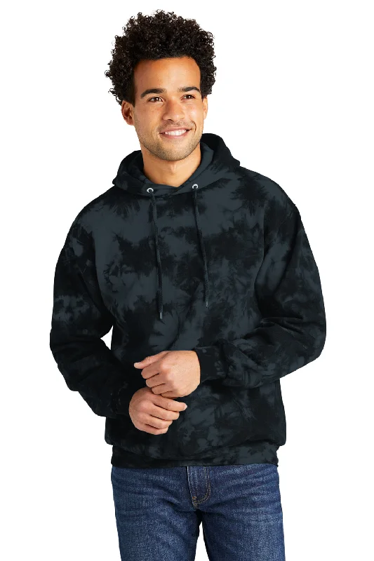 Port & Company Mens Crystal Tie-Dye Hooded Sweatshirt Hoodie w/ Pouch Pocket - Black