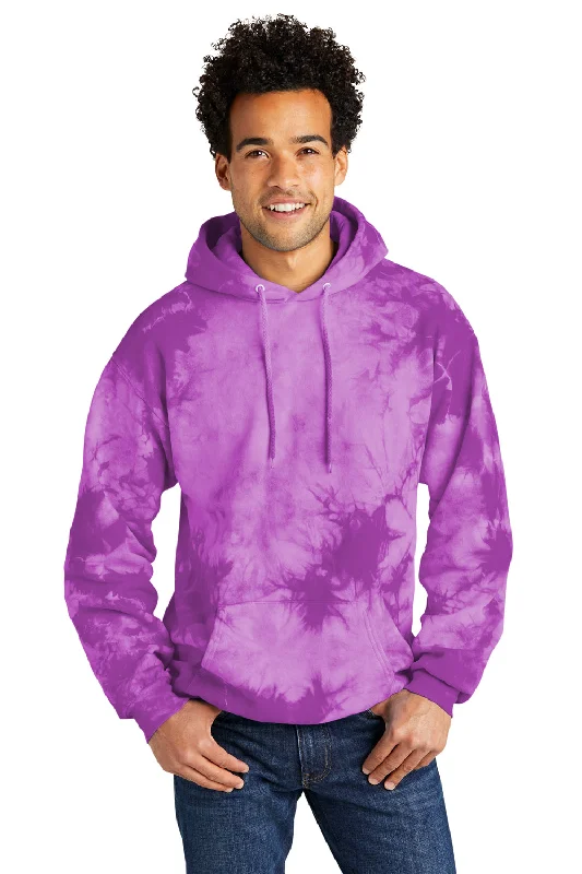 Port & Company Mens Crystal Tie-Dye Hooded Sweatshirt Hoodie w/ Pouch Pocket - Purple