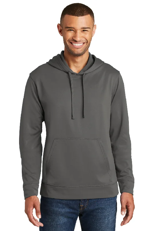 Port & Company Mens Dry Zone Performance Moisture Wicking Fleece Hooded Sweatshirt Hoodie w/ Pouch Pocket - Charcoal Grey