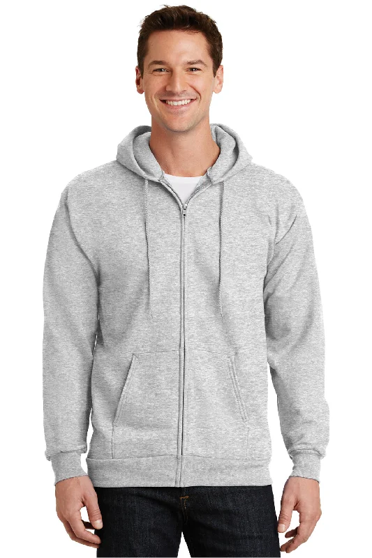 Port & Company Mens Essential Pill Resistant Fleece Full Zip Hooded Sweatshirt Hoodie w/ Pockets - Ash Grey