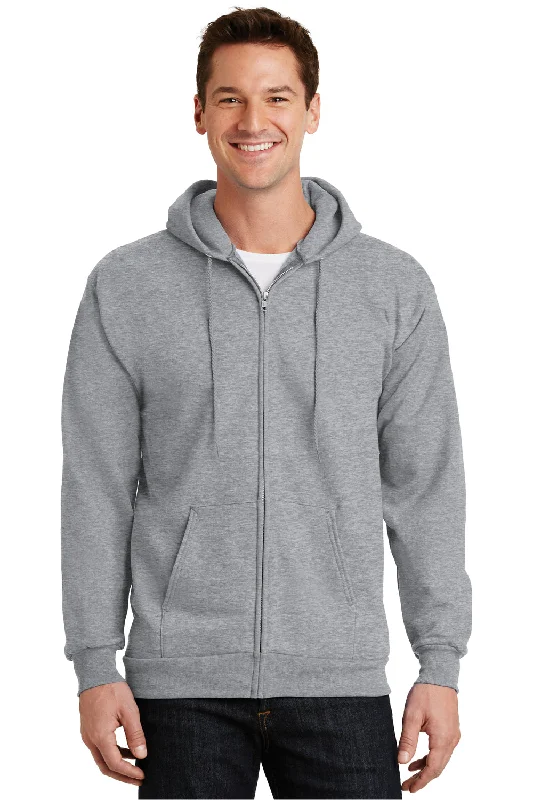 Port & Company Mens Essential Pill Resistant Fleece Full Zip Hooded Sweatshirt Hoodie w/ Pockets - Heather Grey