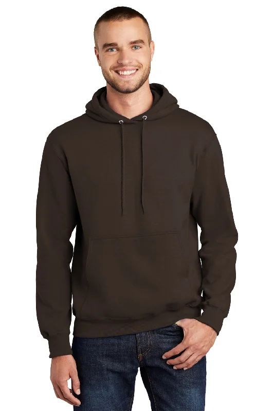 Port & Company Mens Essential Pill Resistant Fleece Hooded Sweatshirt Hoodie w/ Pouch Pocket - Dark Chocolate Brown