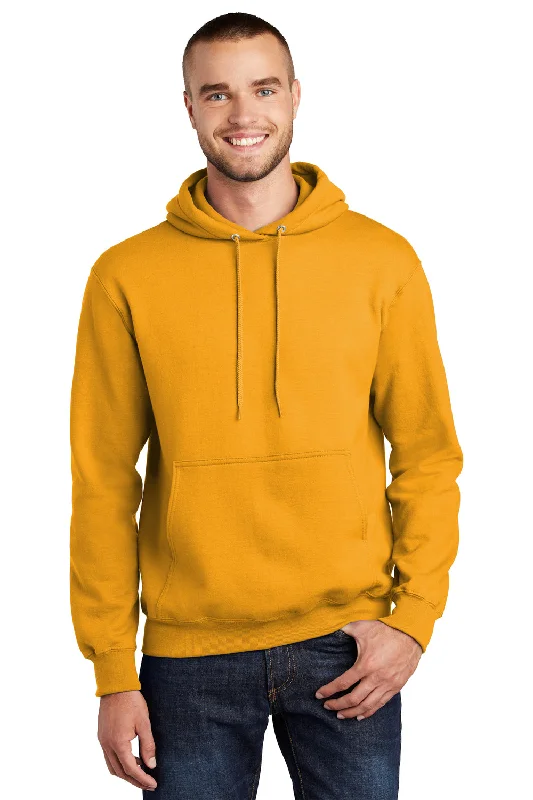 Port & Company Mens Essential Pill Resistant Fleece Hooded Sweatshirt Hoodie w/ Pouch Pocket - Gold