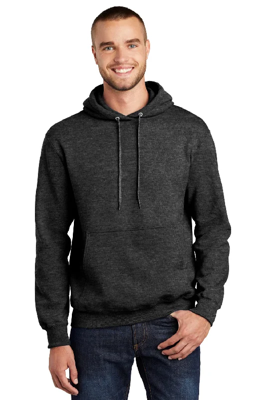 Port & Company Mens Essential Pill Resistant Fleece Hooded Sweatshirt Hoodie w/ Pouch Pocket - Heather Dark Grey