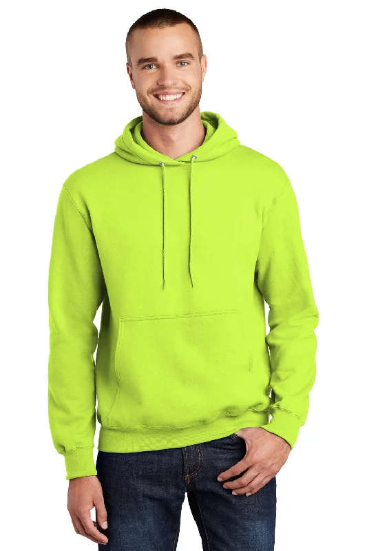 Port & Company Mens Essential Pill Resistant Fleece Hooded Sweatshirt Hoodie w/ Pouch Pocket - Safety Green