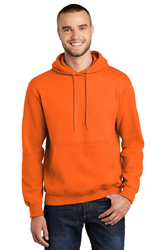 Port & Company Mens Essential Pill Resistant Fleece Hooded Sweatshirt Hoodie w/ Pouch Pocket - Safety Orange