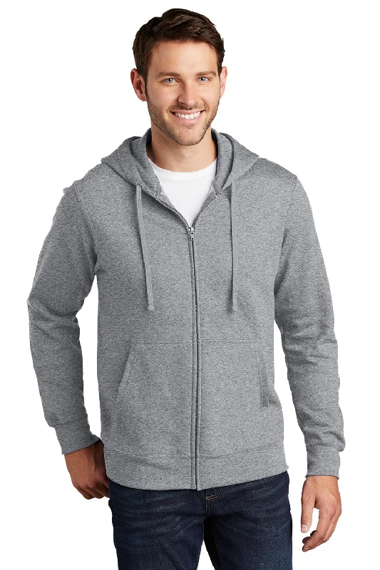 Port & Company Mens Fan Favorite Fleece Full Zip Hooded Sweatshirt Hoodie w/ Pockets - Heather Grey