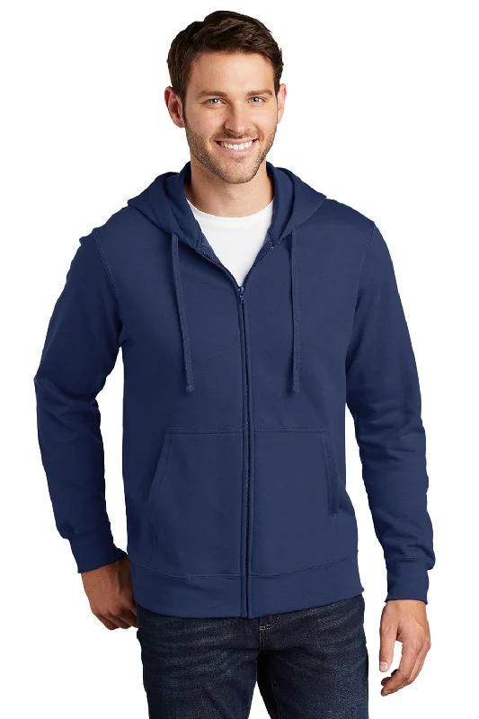 Port & Company Mens Fan Favorite Fleece Full Zip Hooded Sweatshirt Hoodie w/ Pockets - Team Navy Blue