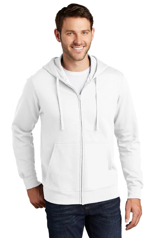 Port & Company Mens Fan Favorite Fleece Full Zip Hooded Sweatshirt Hoodie w/ Pockets - White