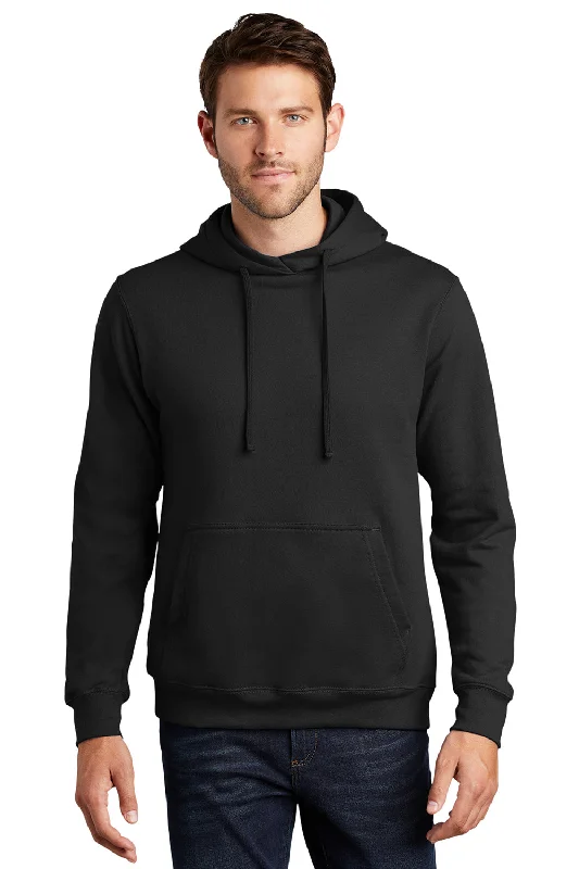 Port & Company Mens Fan Favorite Fleece Hooded Sweatshirt Hoodie w/ Pouch Pocket - Jet Black