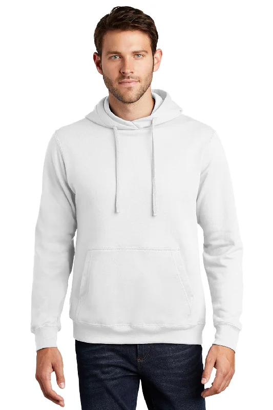 Port & Company Mens Fan Favorite Fleece Hooded Sweatshirt Hoodie w/ Pouch Pocket - White