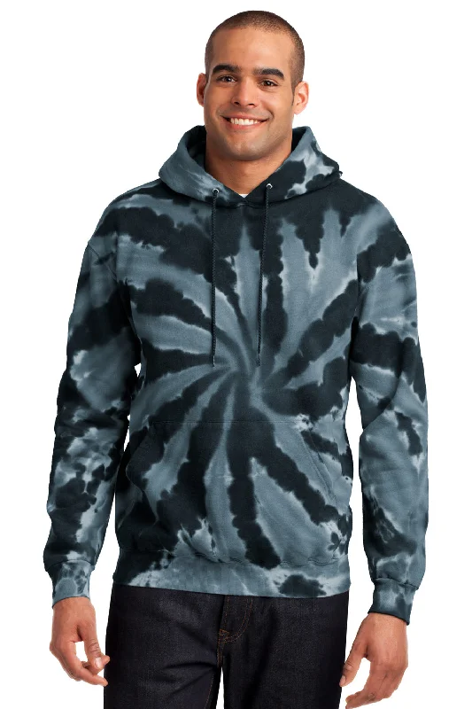 Port & Company Mens Tie-Dye Fleece Hooded Sweatshirt Hoodie w/ Pouch Pocket - Black