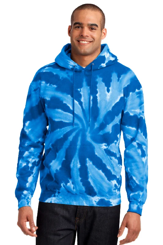 Port & Company Mens Tie-Dye Fleece Hooded Sweatshirt Hoodie w/ Pouch Pocket - Royal Blue