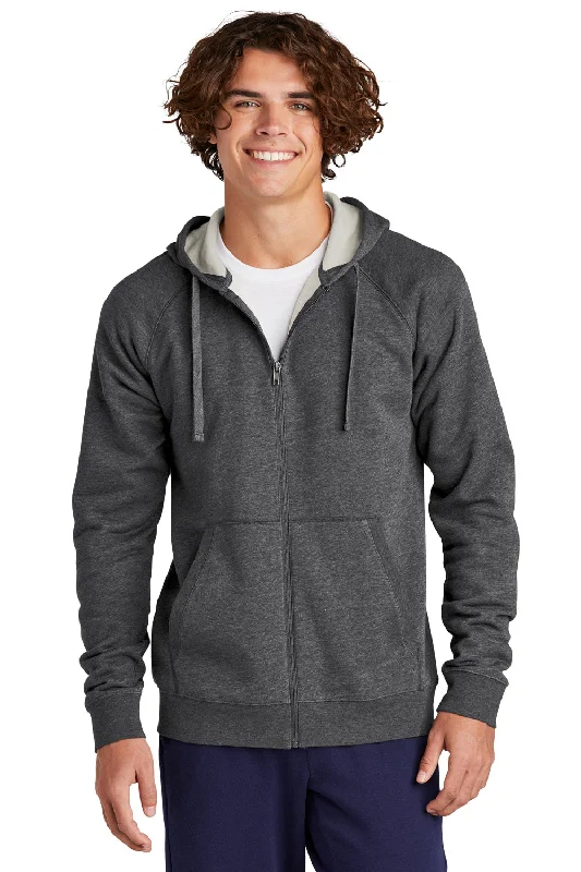 Sport-Tek Mens Drive Fleece Full Zip Hooded Sweatshirt Hoodie w/ Pockets - Heather Graphite Grey