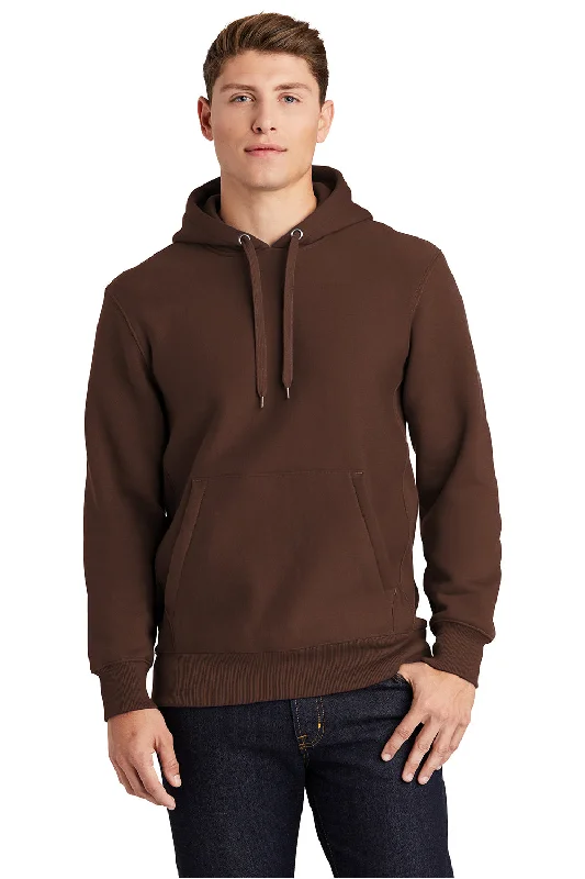 Sport-Tek Mens Fleece Hooded Sweatshirt Hoodie w/ Pouch Pocket - Brown