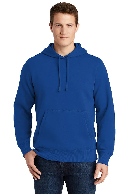 Sport-Tek Mens Shrink Resistant Fleece Hooded Sweatshirt Hoodie w/ Pouch Pocket - True Royal Blue