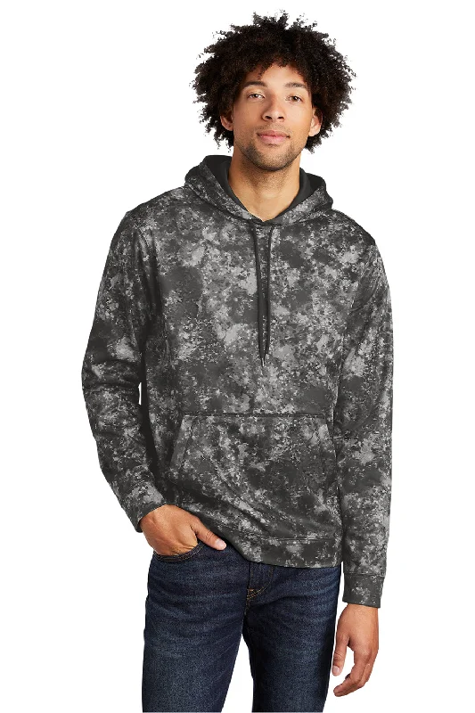 Sport-Tek Mens Sport-Wick Mineral Freeze Moisture Wicking Fleece Hooded Sweatshirt Hoodie w/ Pouch Pocket - Black