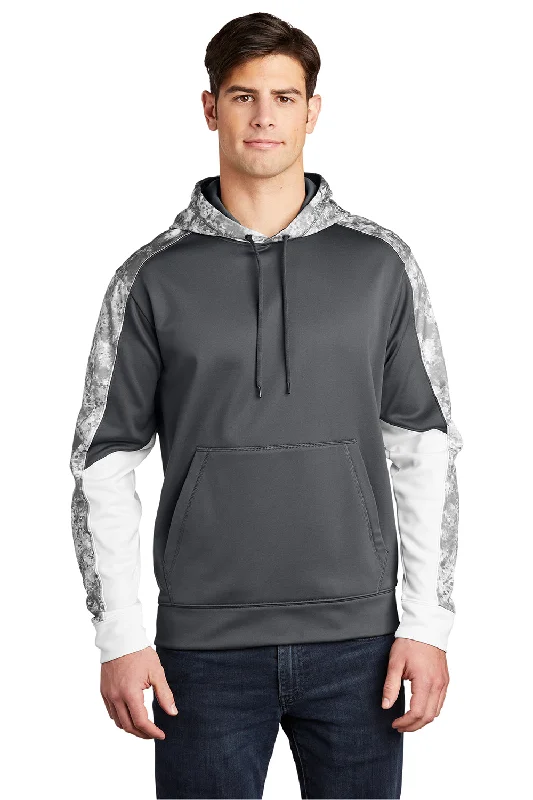 Sport-Tek Mens Sport-Wick Mineral Freeze Moisture Wicking Fleece Hooded Sweatshirt Hoodie w/ Pouch Pocket - Dark Smoke Grey