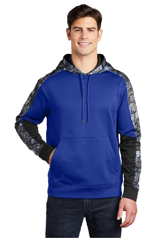 Sport-Tek Mens Sport-Wick Mineral Freeze Moisture Wicking Fleece Hooded Sweatshirt Hoodie w/ Pouch Pocket - True Royal Blue