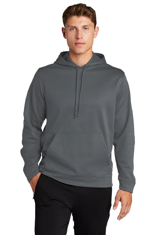 Sport-Tek Mens Sport-Wick Moisture Wicking Fleece Hooded Sweatshirt Hoodie w/ Pouch Pocket - Dark Smoke Grey