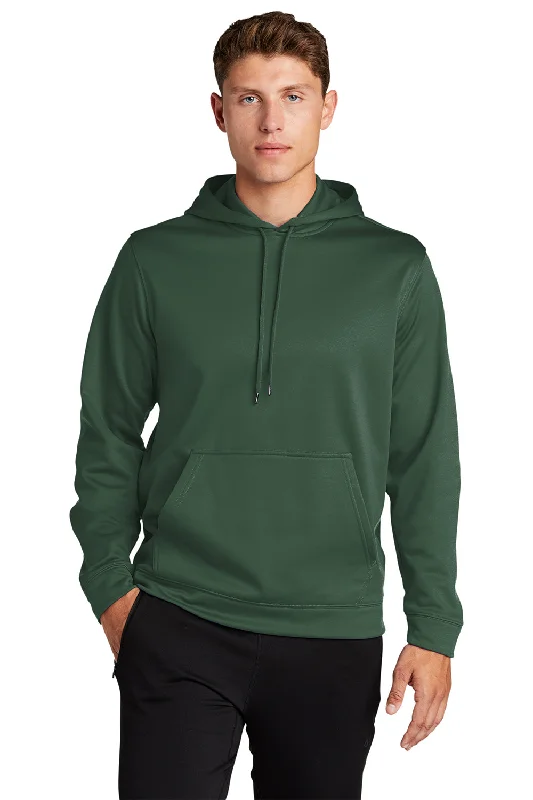 Sport-Tek Mens Sport-Wick Moisture Wicking Fleece Hooded Sweatshirt Hoodie w/ Pouch Pocket - Forest Green