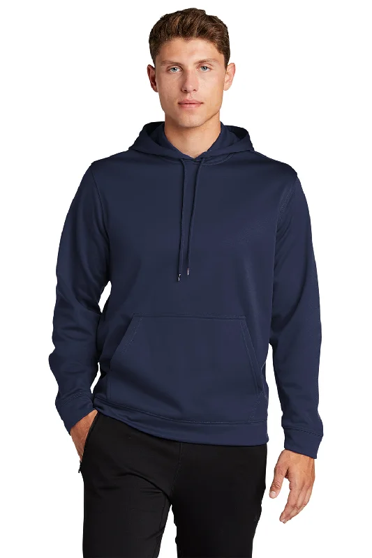 Sport-Tek Mens Sport-Wick Moisture Wicking Fleece Hooded Sweatshirt Hoodie w/ Pouch Pocket - Navy Blue