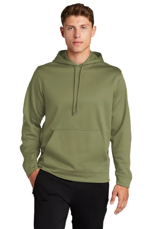 Sport-Tek Mens Sport-Wick Moisture Wicking Fleece Hooded Sweatshirt Hoodie w/ Pouch Pocket - Olive Drab Green