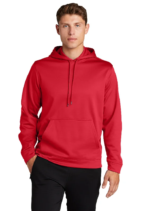 Sport-Tek Mens Sport-Wick Moisture Wicking Fleece Hooded Sweatshirt Hoodie w/ Pouch Pocket - Deep Red