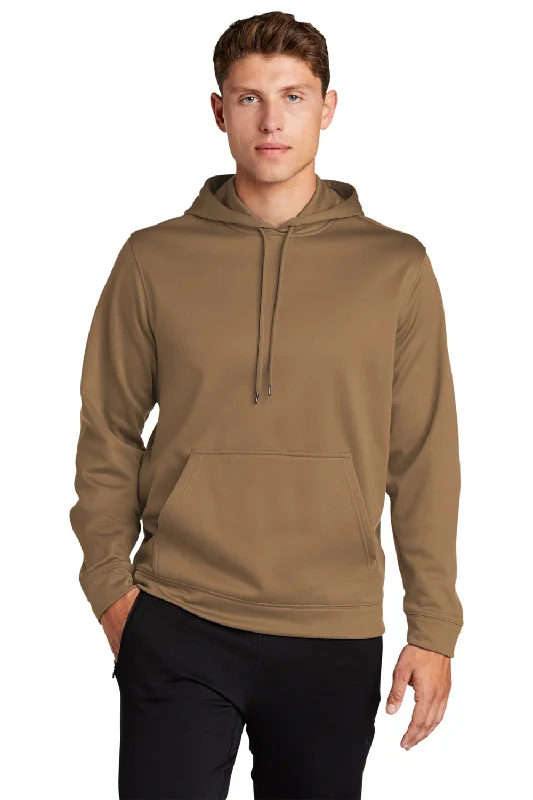 Sport-Tek Mens Sport-Wick Moisture Wicking Fleece Hooded Sweatshirt Hoodie w/ Pouch Pocket - Woodland Brown