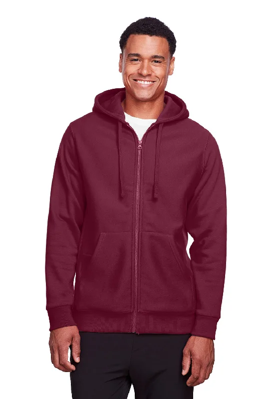 Team 365 Mens Zone HydroSport Fleece Water Resistant Full Zip Hooded Sweatshirt Hoodie w/ Pockets - Dark Maroon