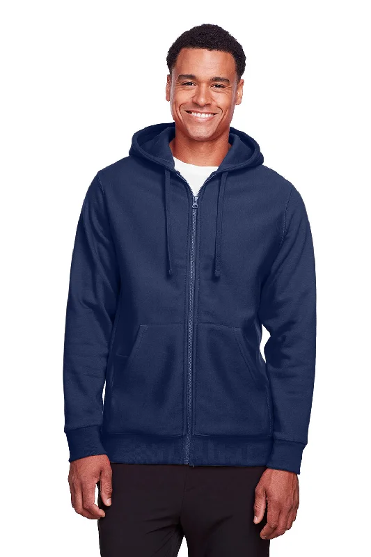 Team 365 Mens Zone HydroSport Fleece Water Resistant Full Zip Hooded Sweatshirt Hoodie w/ Pockets - Dark Navy Blue