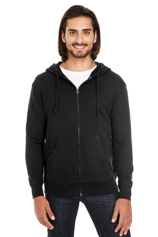 Threadfast Apparel Mens French Terry Full Zip Hooded Sweatshirt Hoodie w/ Pockets - Black - Closeout