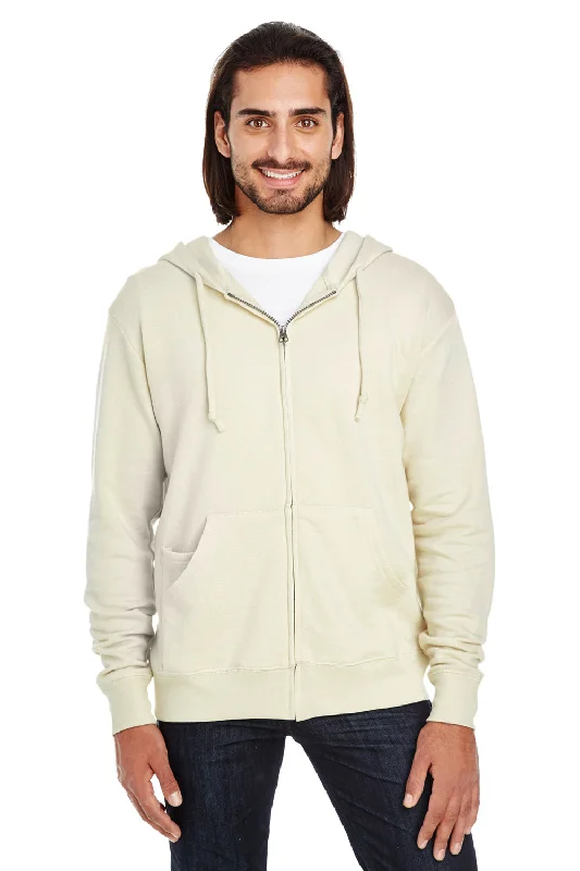 Threadfast Apparel Mens French Terry Full Zip Hooded Sweatshirt Hoodie w/ Pockets - Cream - Closeout