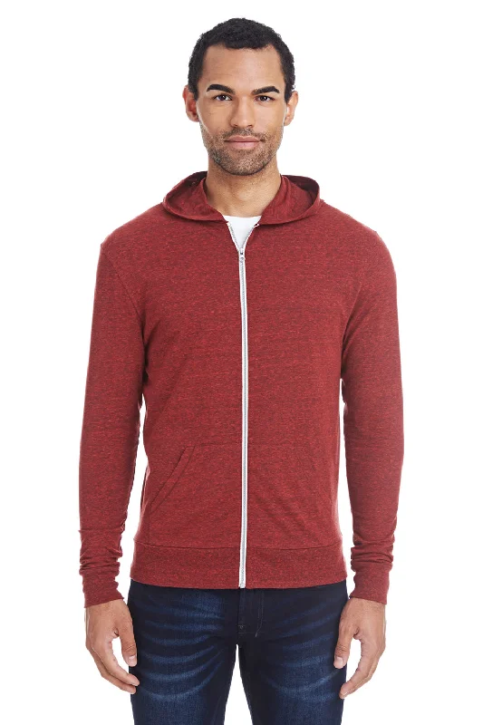 Threadfast Apparel Mens Full Zip Hooded Sweatshirt Hoodie w/ Pockets - Cardinal Black