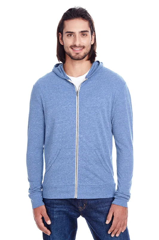 Threadfast Apparel Mens Full Zip Hooded Sweatshirt Hoodie w/ Pockets - Navy Blue