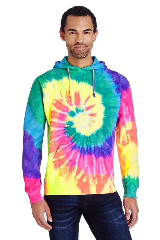 Tie-Dye Mens Hooded Sweatshirt Hoodie w/ Pouch Pocket - Neon Rainbow